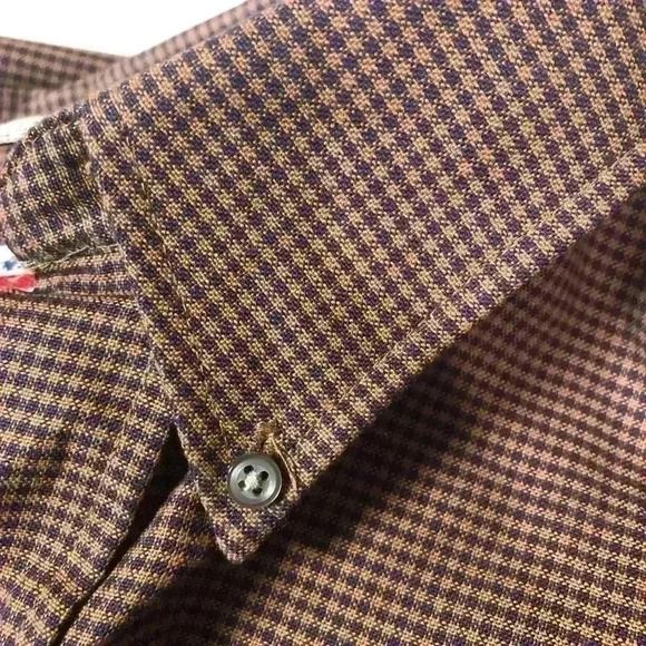 All American VTG Long Sleeve Brown/Gold, Purple Checked Button Up Shirt Size XL - Picture 5 of 7
